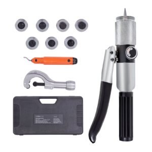 hydraulic tube expander, 3/8" to 1 1/8" od, havc hydraulic swaging tool with 7 pipe expander heads, deburring tool, pipe cutter for copper aluminum brass soft steel pipes