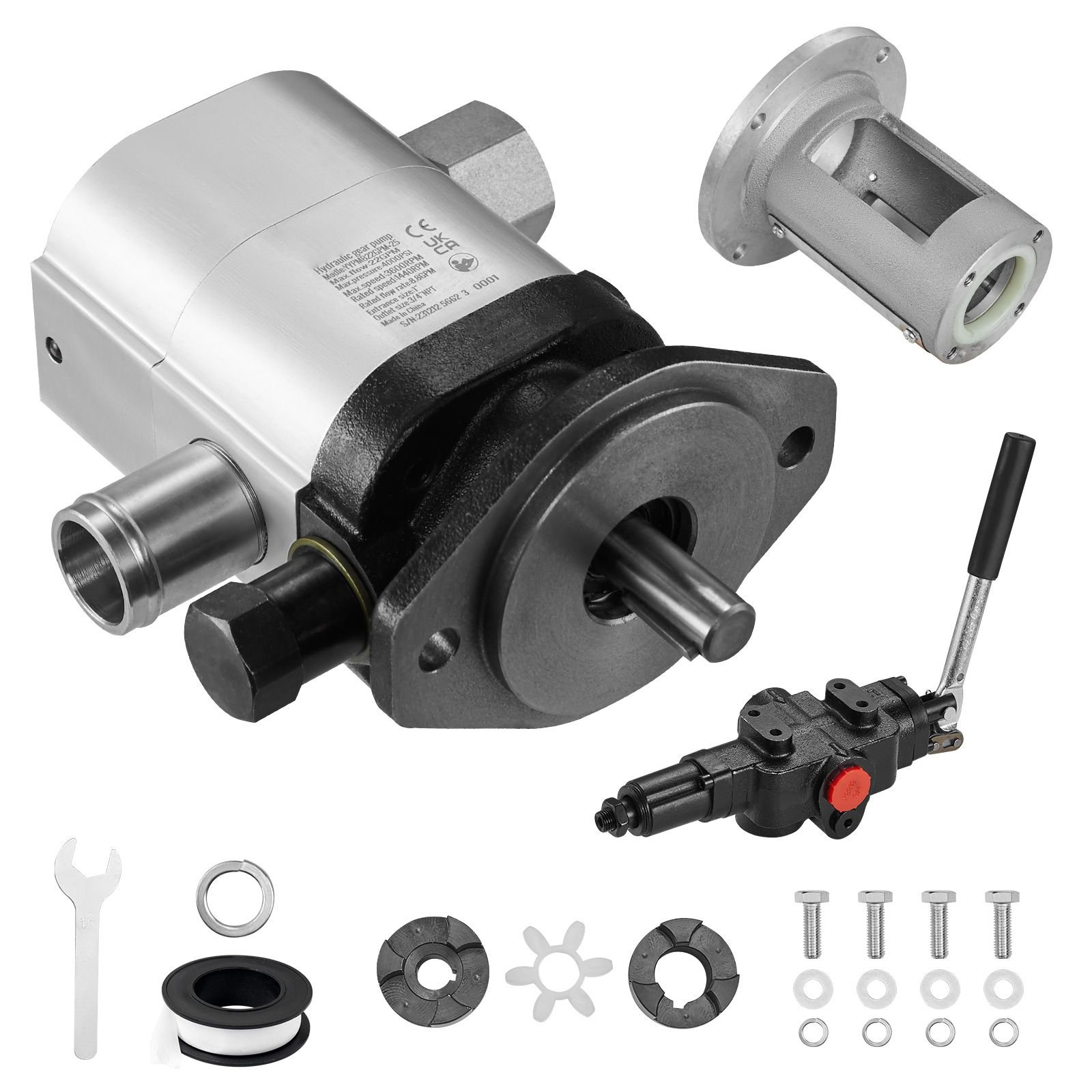 hydraulic wood log splitter pump kit, 22gpm, 2 stage 4000psi aluminum hydraulic gear pump, with valve coupling installation base 3/4'' npt outlet 3600 rpm, for small engine mounting log splitter
