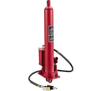 hydraulic/pneumatic long ram jack, 8 tons/17363 lbs capacity, with single piston pump and clevis base, manual cherry picker with handle, for garage/shop cranes, engine lift hoist, red