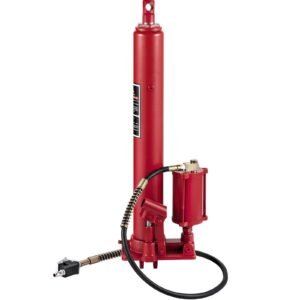 hydraulic/pneumatic long ram jack, 8 tons/17363 lbs capacity, with single piston pump and clevis base, manual cherry picker with handle, for garage/shop cranes, engine lift hoist, red