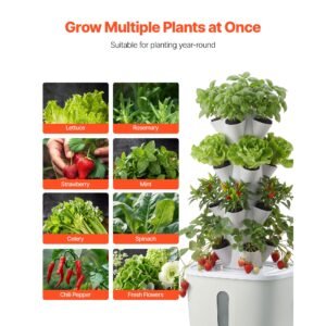 hydroponic tower, 20 pods 4 tiers hydroponics growing system kit, vertical home hydronic garden with 20l water tank & pump, planter plants germination kit for indoor herbs, fruits, vegetables