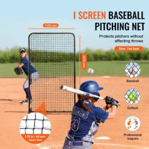 i screen baseball for batting cage, 7x4 ft baseball softball safety screen, body protector portable batting screen with carry bag & ground stakes, heavy duty pitching net for pitchers protection