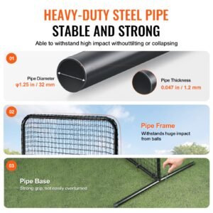 i screen baseball for batting cage, 7x4 ft baseball softball safety screen, body protector portable batting screen with carry bag & ground stakes, heavy duty pitching net for pitchers protection