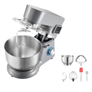 Ice Cream Maker, 1.8 Qt. Capacity, 6-Speed Electric Stand Mixer, with LED Digital Display & Timer, Mixing Paddle, Dough Hook, Splash Guard, for Homemade Frozen Yogurt Fruit Sorbet Gelato, Grey