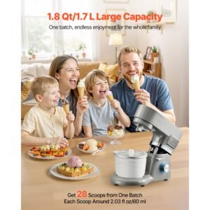 ice cream maker, 1.8 qt. capacity, 6 speed electric stand mixer, with led digital display & timer, mixing paddle, dough hook, splash guard, for homemade frozen yogurt fruit sorbet gelato, grey
