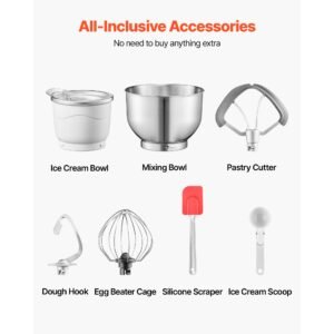 ice cream maker, 1.8 qt. capacity, 6 speed electric stand mixer, with led digital display & timer, mixing paddle, dough hook, splash guard, for homemade frozen yogurt fruit sorbet gelato, grey