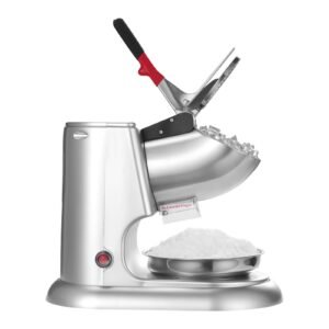 ice crusher machine, 220lbs per hour electric 4 blades snow cone maker, stainless steel shaved ice machine with bowl and cover, 300w 2000rpm ice shaver for home and commercial use, silver