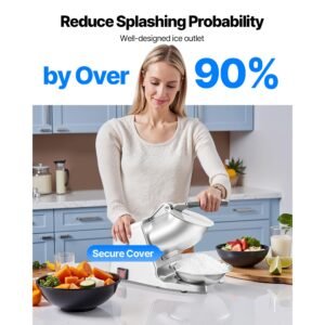 ice crusher machine, 286lbs per hour electric 4 blades snow cone maker, stainless steel shaved ice machine with bowl and cover, 300w 2000rpm ice shaver for home and commercial use, silver