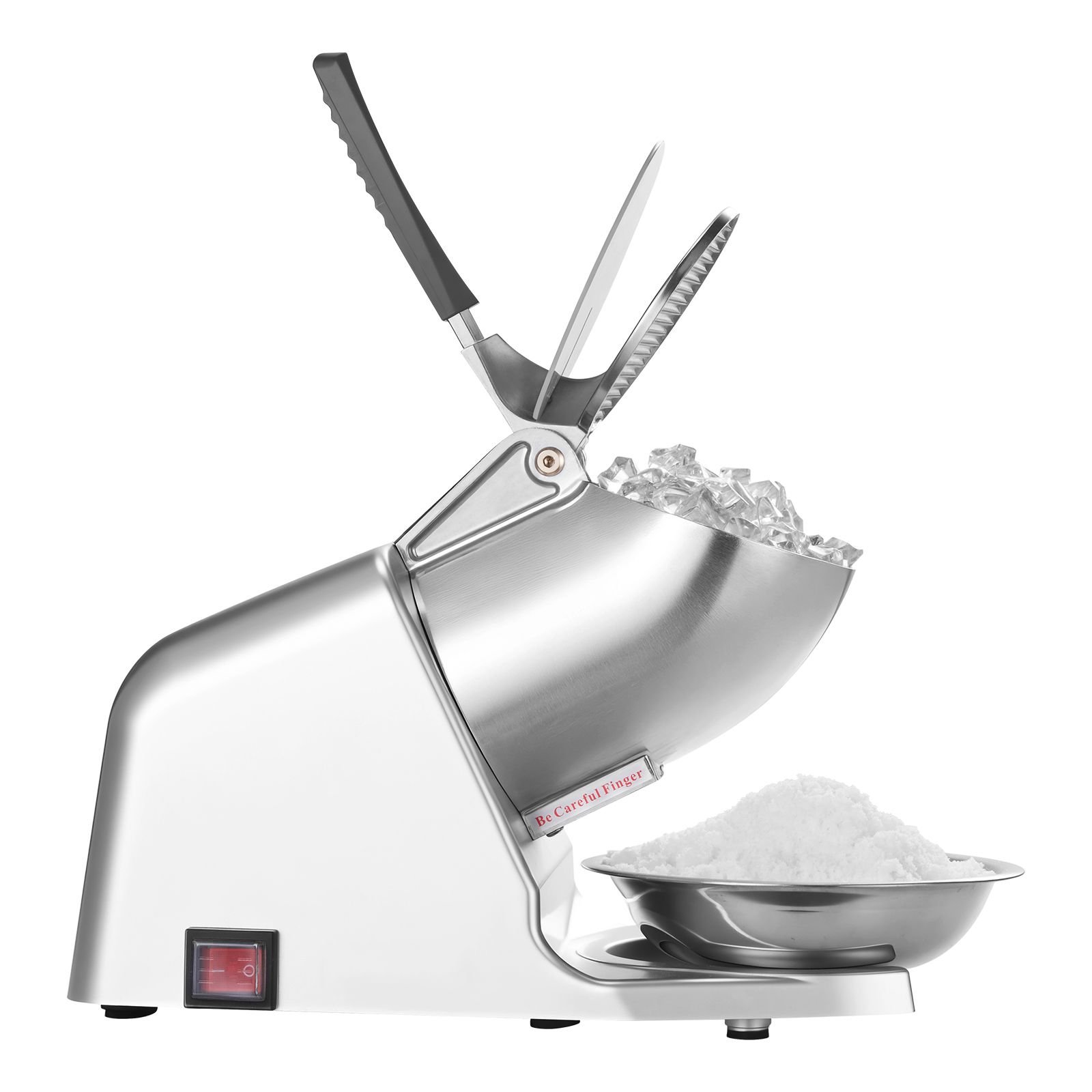 ice crusher machine, 286lbs per hour electric 4 blades snow cone maker, stainless steel shaved ice machine with bowl and cover, 300w 2000rpm ice shaver for home and commercial use, silver