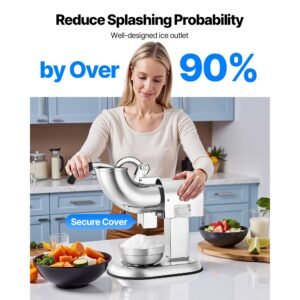 ice crusher machine, 440lbs per hour electric 4 blades snow cone maker, all stainless steel shaved ice machine with bowl and cover, 350w 1400rpm ice shaver for home and commercial use, silver