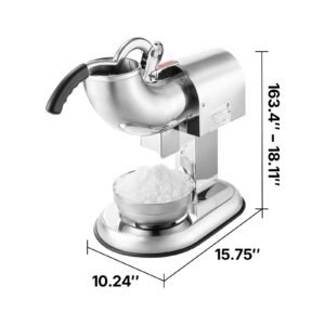 ice crusher machine, 440lbs per hour electric 4 blades snow cone maker, all stainless steel shaved ice machine with bowl and cover, 350w 1400rpm ice shaver for home and commercial use, silver