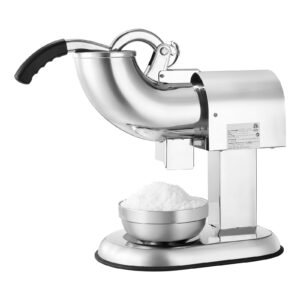 ice crusher machine, 440lbs per hour electric 4 blades snow cone maker, all stainless steel shaved ice machine with bowl and cover, 350w 1400rpm ice shaver for home and commercial use, silver