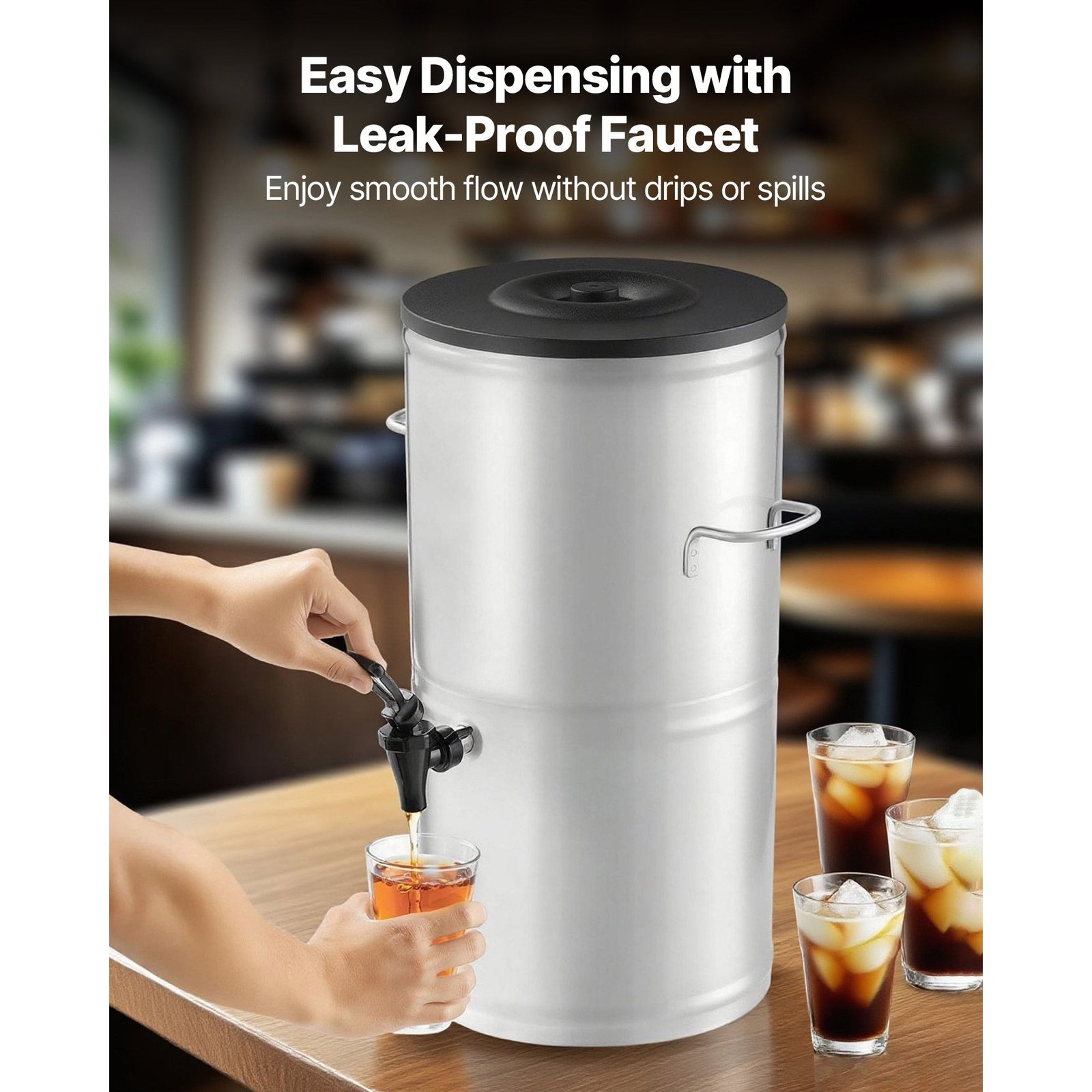 ice tea dispenser, 4 gal/15l 304 stainless steel beverage dispenser with spigot & handle, suitable for hot and cold drinks, for iced tea coffee water in cafes & restaurants
