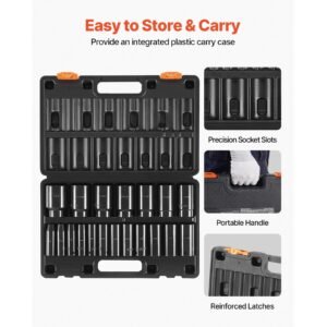 impact socket set, 1/2" 19 piece impact sockets, deep socket, 6 point sockets, 1/2 inches drive socket set impact 3/8 inch 1 1/2 inch, cr v rugged construction, with a storage cage