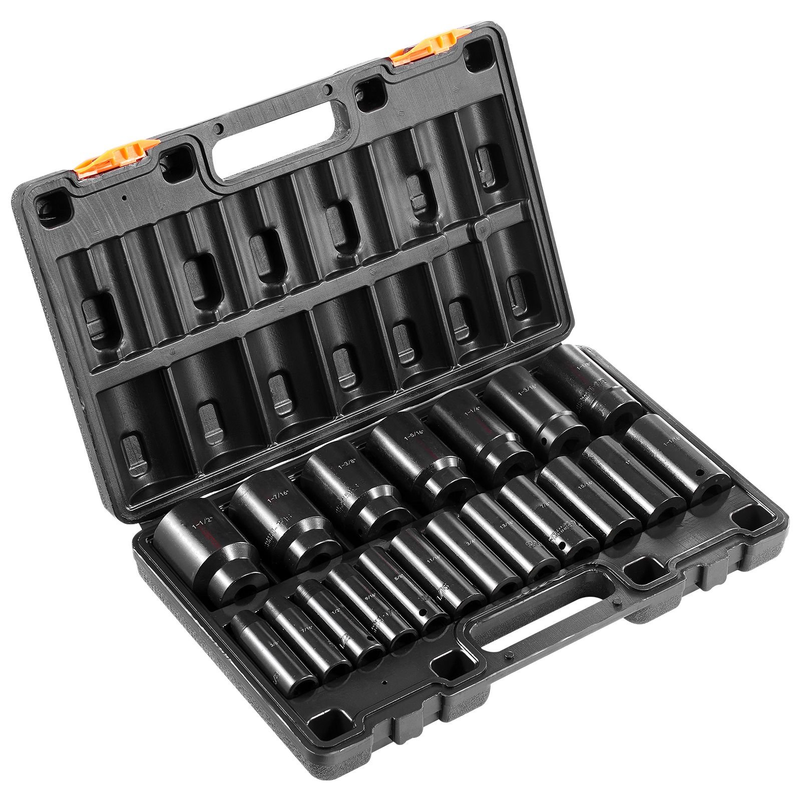 impact socket set, 1/2" 19 piece impact sockets, deep socket, 6 point sockets, 1/2 inches drive socket set impact 3/8 inch 1 1/2 inch, cr v rugged construction, with a storage cage