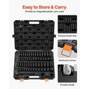 impact socket set, 1/2" drive, 65 piece socket set, 6 point sockets, sae 3/8" to 1 1/4" and metric 10 24 mm, easy to identify, with a sturdy storage case, cr v alloy steel for vehicles repair