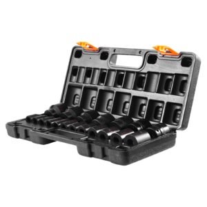 impact socket set 1/2 inches 19 piece impact sockets, standard socket assortment, 1/2 inches drive socket set impact standard sae (3/8 inches to 1 1/2 inches) 6 point hex sockets