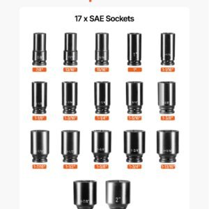 impact socket set 3/4 inches 22 piece deep impact sockets, socket assortment 3/4 inches drive socket set impact standard sae sizes 7/8 inches to 2 inches includes adapters and ratchet handle
