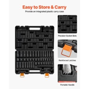 impact socket set, 3/8" drive, 48 piece socket set, 6 point sockets, sae 5/16" 3/4" and metric 8 19 mm, 21 22 mm, easy to identify, cr v alloy steel, extension bar, adapter and storage cage