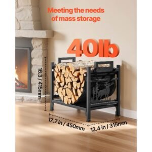 indoor firewood rack, 1.5 ft curved log holder with canvas carrier, 40lb weight capacity wood storage stand, powder coated steel firewood holder, heavy duty wood pile stacker rack for fireplace