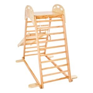 indoor playground jungle gym, 4 in 1 wooden indoor playground climbing toys for kids, montessori toddlers climber playset with climbing rock, slide, wooden ladder & gym rings, 220lbs loading