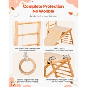 indoor playground jungle gym, 8 in 1 wooden indoor playground for kids, 220lbs montessori climbing toys playset with slide, swing, monkey bar, gym rings, wooden / rope ladder, climbing net & bar
