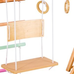 indoor playground jungle gym, 8 in 1 wooden indoor playground playset, 220lbs loading montessori climbing toys with swing, slide, monkey bar, gym rings, wooden / rope ladder, climbing net & bar