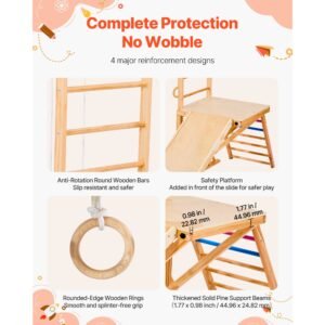 indoor playground jungle gym, 8 in 1 wooden indoor playground playset, 220lbs loading montessori climbing toys with swing, slide, monkey bar, gym rings, wooden / rope ladder, climbing net & bar