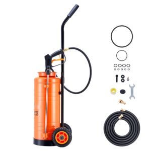Industrial Concrete Sprayer with Wheeled Cart, 3.5 Gallon Stainless Steel Sprayer, Heavy Duty Tri-Poxy Pump Sprayers, 20.5"Wand, 48" & 120"Hoses, 2 Brass Nozzles for Construction, Lawn & Garden