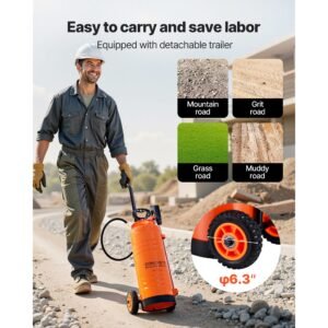 industrial concrete sprayer with wheeled cart, 3.5 gallon stainless steel sprayer, heavy duty tri poxy pump sprayers, 20.5"wand, 48" & 120"hoses, 2 brass nozzles for construction, lawn & garden