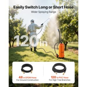 industrial concrete sprayer with wheeled cart, 3.5 gallon stainless steel sprayer, heavy duty tri poxy pump sprayers, 20.5"wand, 48" & 120"hoses, 2 brass nozzles for construction, lawn & garden