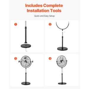 industrial pedestal fan, 18 inch standing fan with 45.3 to 57.9 inches adjustable height, floor fans with 3 adjustable speeds, high power fans for warehouse,garage,commercial,residential, black