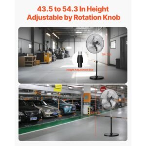 industrial pedestal fan, 20 inch 90 degree oscillating fan, height adjustable standing fans with 3 adjustable speeds, high power fans for warehouse,garage,commercial, black