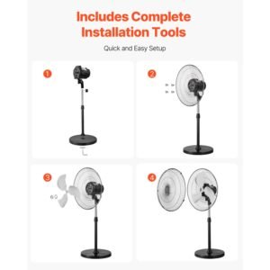 industrial pedestal fan, 20 inch 90 degree oscillating fan, height adjustable standing fans with 3 adjustable speeds, high power fans for warehouse,garage,commercial, black