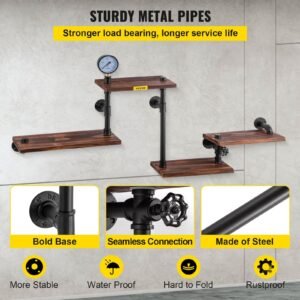industrial pipe shelving, pipe shelves with 4 tier wood planks, rustic floating shelves wall mounted, wall shelf diy bookshelf for bar kitchen bathroom farmhouse living room, 51x25x9 inch