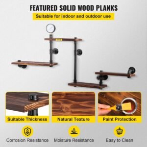 industrial pipe shelving, pipe shelves with 4 tier wood planks, rustic floating shelves wall mounted, wall shelf diy bookshelf for bar kitchen bathroom farmhouse living room, 51x25x9 inch