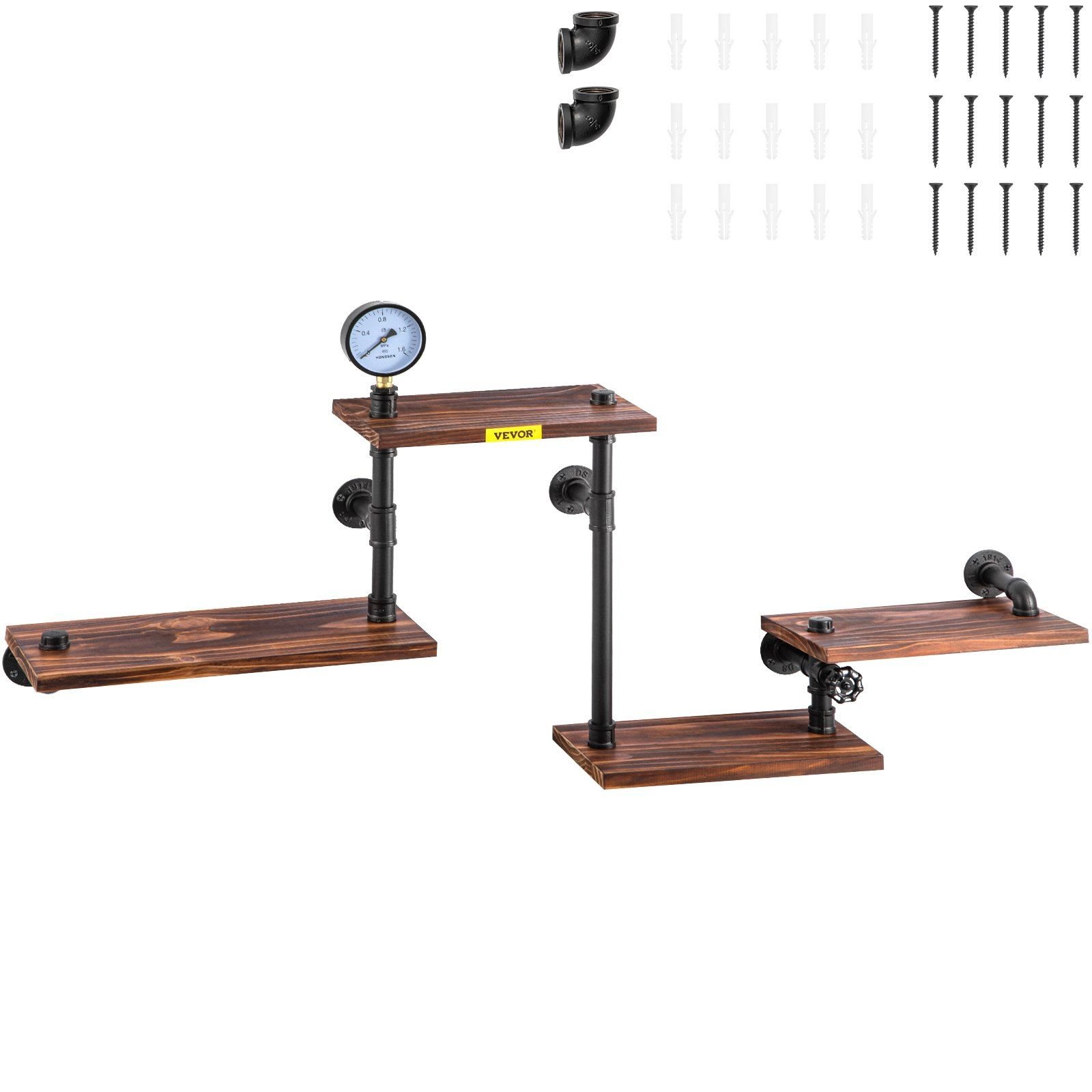 industrial pipe shelving, pipe shelves with 4 tier wood planks, rustic floating shelves wall mounted, wall shelf diy bookshelf for bar kitchen bathroom farmhouse living room, 51x25x9 inch