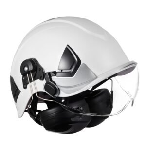 Industrial Safety Helmet, ANSI/ISEA Z89.1 Approved ABS Hard Hat with Visor & Earmuffs, 6-Point Ratchet Suspension, Adjustable Vented Hardhat for Men & Women, for Outdoor Construction Workwear