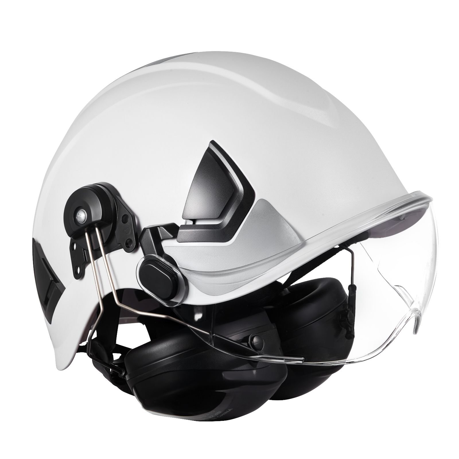 industrial safety helmet, ansi/isea z89.1 approved abs hard hat with visor & earmuffs, 6 point ratchet suspension, adjustable vented hardhat for men & women, for outdoor construction workwear