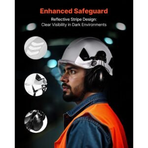 industrial safety helmet, ansi/isea z89.1 approved abs hard hat with visor & earmuffs, 6 point ratchet suspension, adjustable vented hardhat for men & women, for outdoor construction workwear
