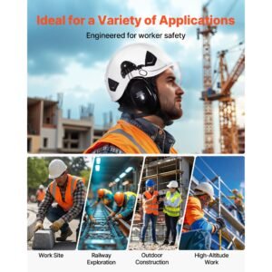 industrial safety helmet, ansi/isea z89.1 approved abs hard hat with visor & earmuffs, 6 point ratchet suspension, adjustable vented hardhat for men & women, for outdoor construction workwear