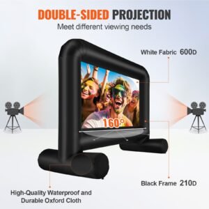 inflatable movie screen, 14 ft inflatable projector screen for outside with blower and carrying bag, front/rear projection, oxford fabric blow up screen for outdoor parties backyard movie night
