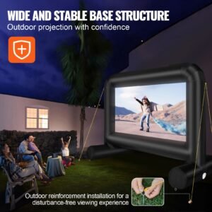 inflatable movie screen, 14 ft inflatable projector screen for outside with blower and carrying bag, front/rear projection, oxford fabric blow up screen for outdoor parties backyard movie night