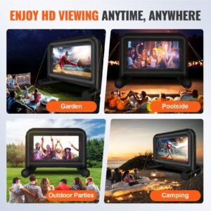 inflatable movie screen, 14 ft inflatable projector screen for outside with blower and carrying bag, front/rear projection, oxford fabric blow up screen for outdoor parties backyard movie night