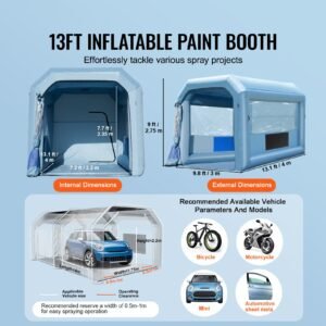 Inflatable Paint Booth, 13.1 x 9.8 x 9 ft Inflatable Spray Booth, with 750W Powerful Blower and Air Filter System, Portable Car Paint Booth for Motorcycle, Bicycle, Auto Part Painting