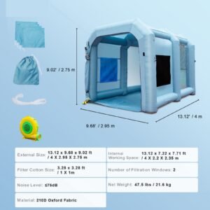 inflatable paint booth, 13x10x9ft inflatable spray booth, 950w high powerful blowers spray booth tent, car paint tent air filter system for car parking tent workstation motorcycle garage