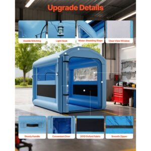 inflatable paint booth, 9.84 x 8.2 x 8.2 ft, inflatable spray booth with 550w powerful blower and air filter system, round roof with light hook, for painting bicycle, motorcycle, and furniture