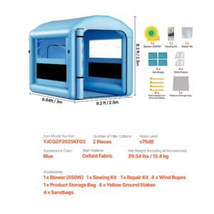 inflatable paint booth, 9.84 x 8.2 x 8.2 ft, inflatable spray booth with 550w powerful blower and air filter system, round roof with light hook, for painting bicycle, motorcycle, and furniture