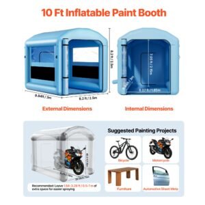 Inflatable Paint Booth, 9.84 x 8.2 x 8.2 ft, Inflatable Spray Booth with 550W Powerful Blower and Air Filter System, Round Roof with Light Hook, for Painting Bicycle, Motorcycle, and Furniture