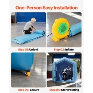 inflatable paint booth, 9.84 x 8.2 x 8.2 ft, inflatable spray booth with 550w powerful blower and air filter system, triangular roof, for painting bicycle, motorcycle, automotive sheet metal